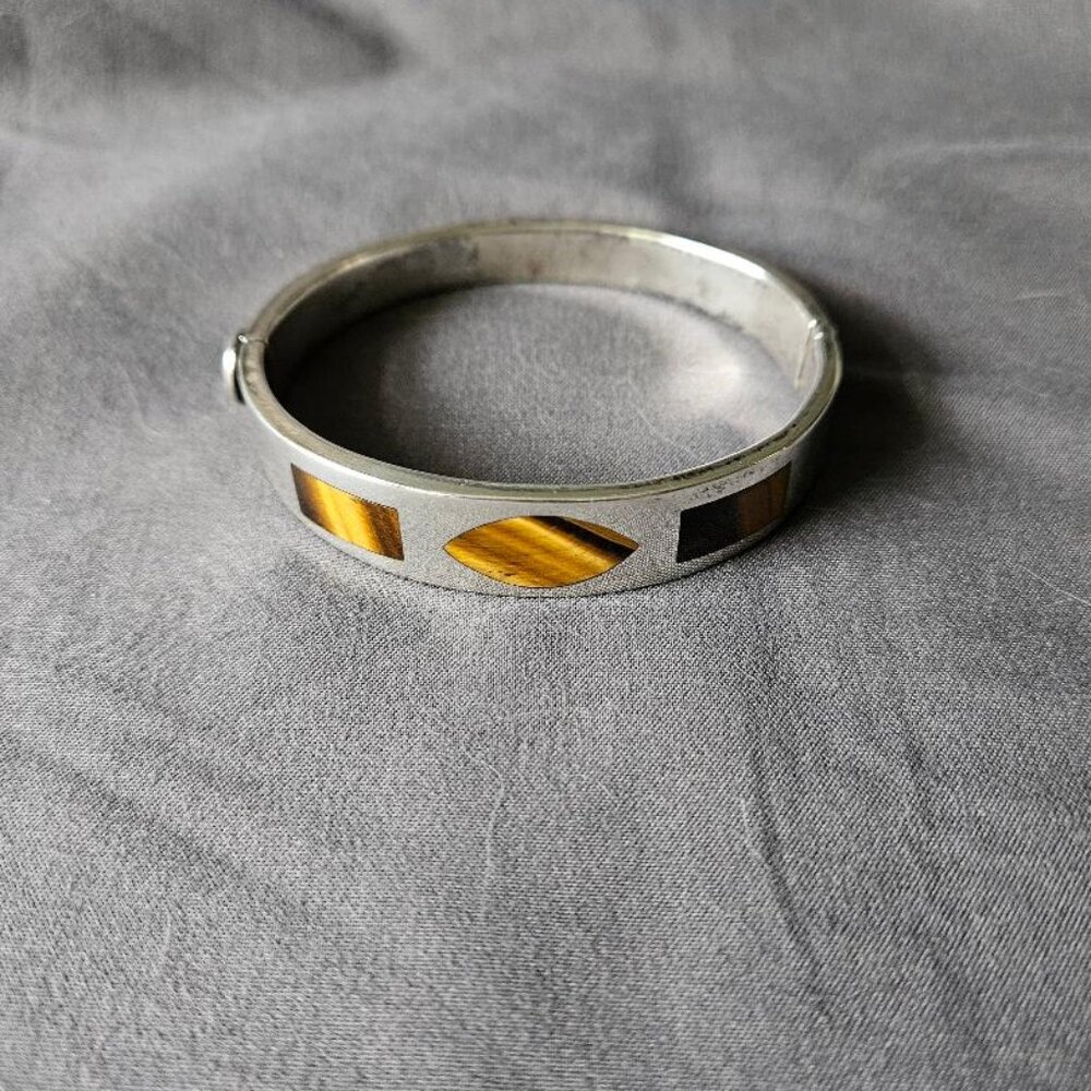 Tiger's Eye Inlay 950 Silver Bracelet